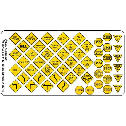 Blair Line 143 Highway Signs Vintage Warning/Stop 1930s-1950s (black yellow) HO Scale