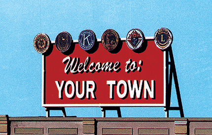 Blair Line 1528 Laser-Cut Wood Billboards - Small for Z N & HO Welcome to Yourtown 2.1 x 1.25" A Scale