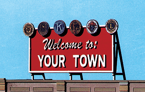 Blair Line 1528 Laser-Cut Wood Billboards - Small for Z N & HO Welcome to Yourtown 2.1 x 1.25" A Scale