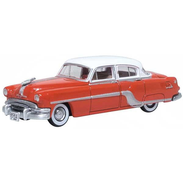 Oxford HO Scale Pontiac Chieftain 4-Door Sedan 1954 Coral Red / Winter White