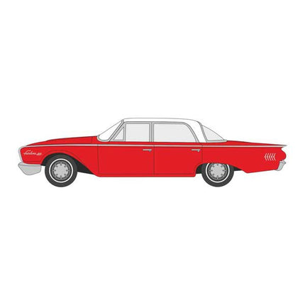 Oxford HO Scale Ford Fairlane 500 Town Sedan 1960 Montecarlo Red / Corinthian White