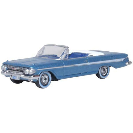 Oxford HO Scale Chevrolet Impala 1961 Convertible Jewel Blue / White