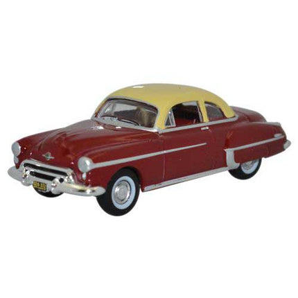 Oxford HO Scale Oldsmobile Rocket 88 Coupe 1950 Chariot Red / Canto Cream