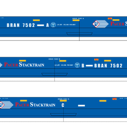 InterMountain Pacer Stack Train 7500 Gunderson Maxi IV Stack Late articulated 3 unit Well Car