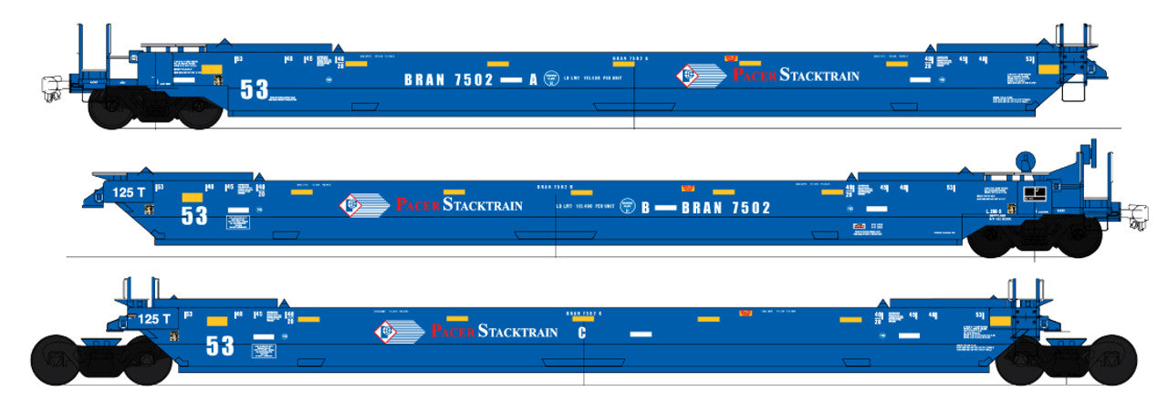 InterMountain Pacer Stack Train 7500 Gunderson Maxi IV Stack Late articulated 3 unit Well Car