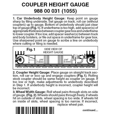 Micro Trains N Scale Coupler Height Gauge 1055