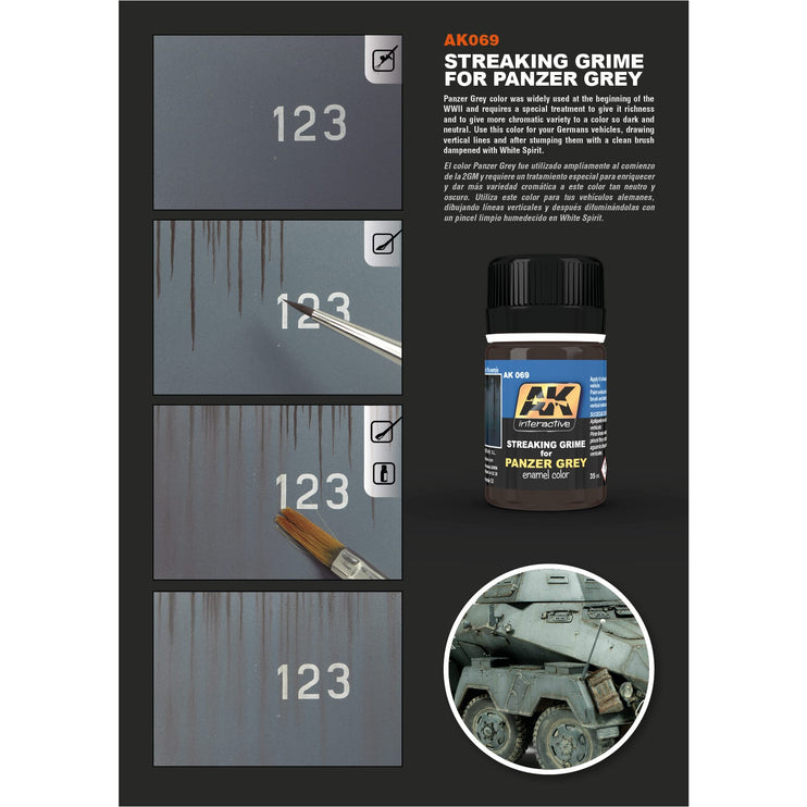 AK Interactive Panzer Grey Streaking Grime Enamel Paint 35ml Bottle