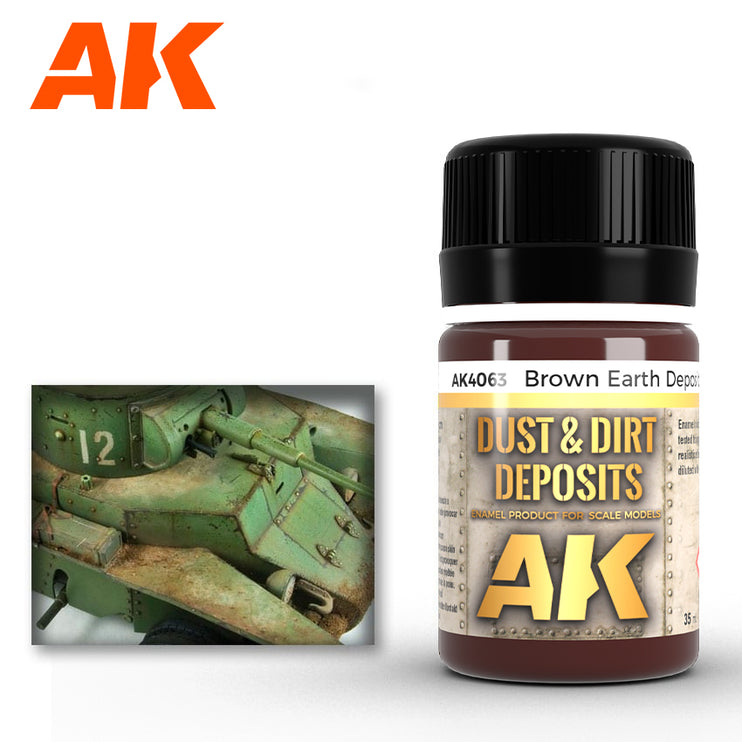 AK Interactive Dust & Deposit Brown Earth Enamel Paint 35ml Bottle