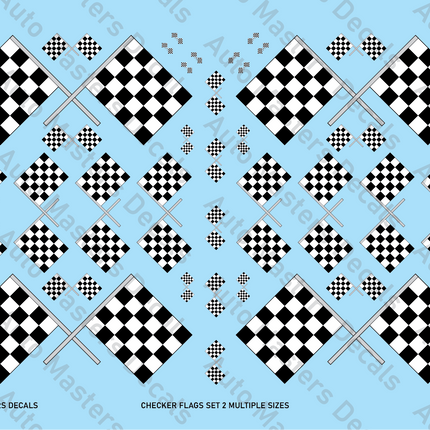 Auto Masters Decals Checkered Flags Decal Set Multiple Sizes Set 2