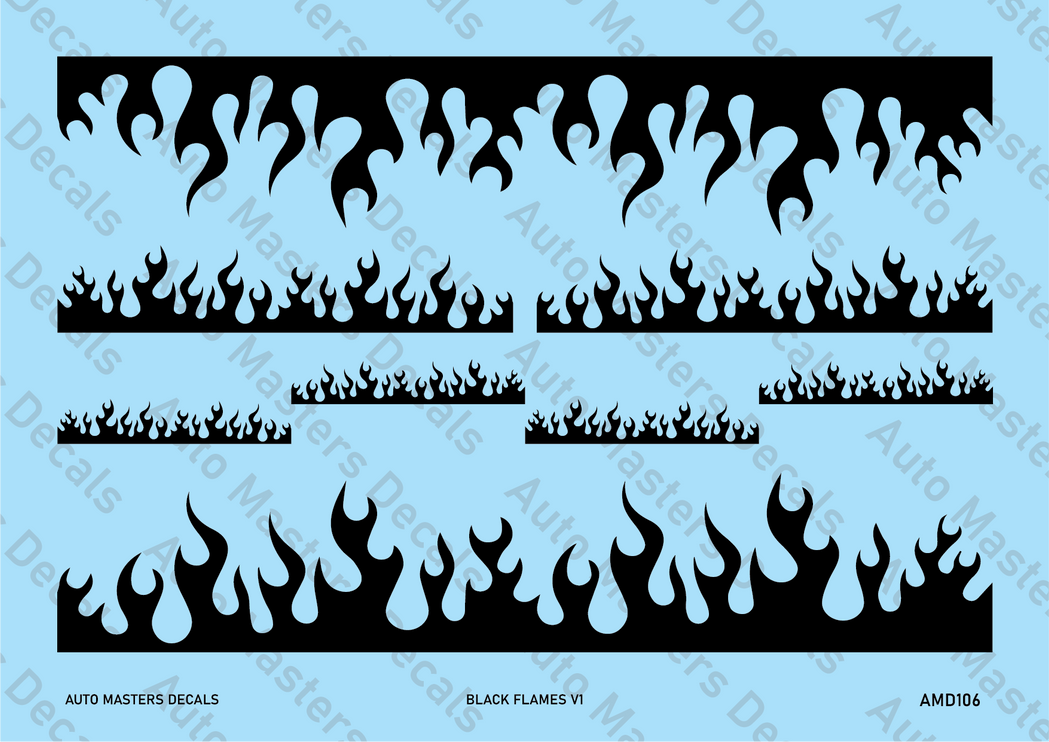 Auto Masters Decals Black Flames V1 Decal Set