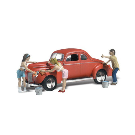 HO Autoscene Suds & Shine 1940's Ford Coupe w/Figures - Fusion Scale Hobbies