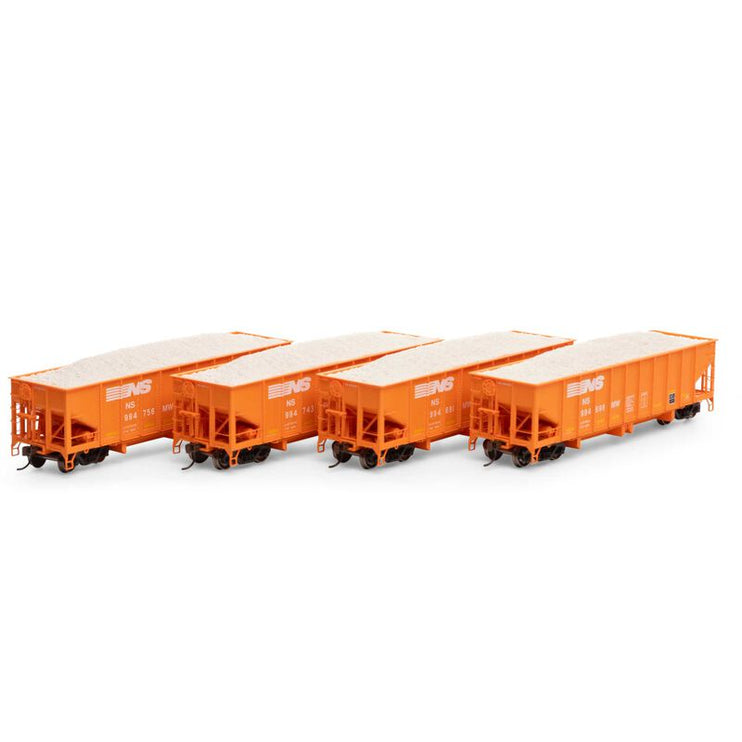 Athearn HO Scale Norfolk Southern MOW 40' Ribbed 3-Bay Ballast Hoppers 4 Pack 1