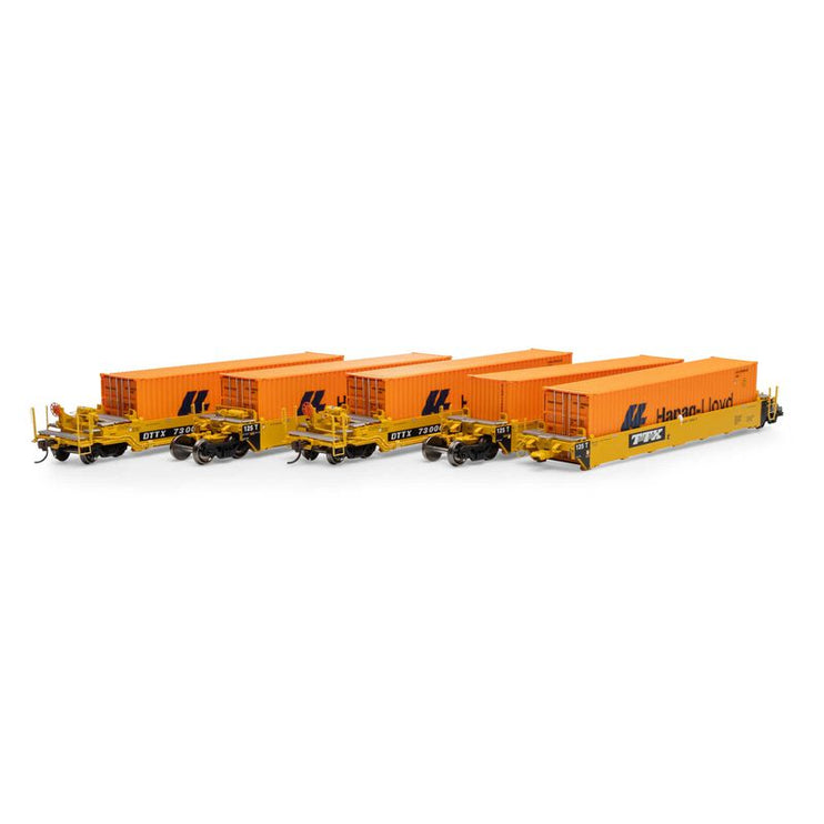 Athearn HO Scale RTR Maxi I Well DTTX #73006 5 Car Set with 40' Containers