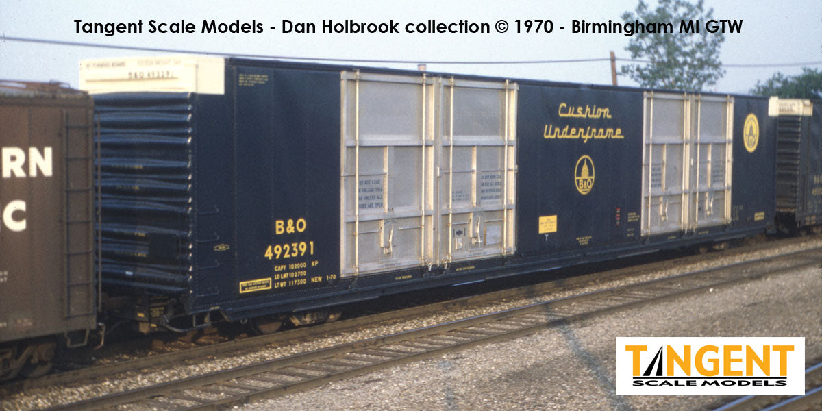 Tangent Baltimore & Ohio (B&O) “Delivery 1-1970 Blue” Greenville 86′ Quad Plug Door Box Car - Fusion Scale Hobbies | Train Supply