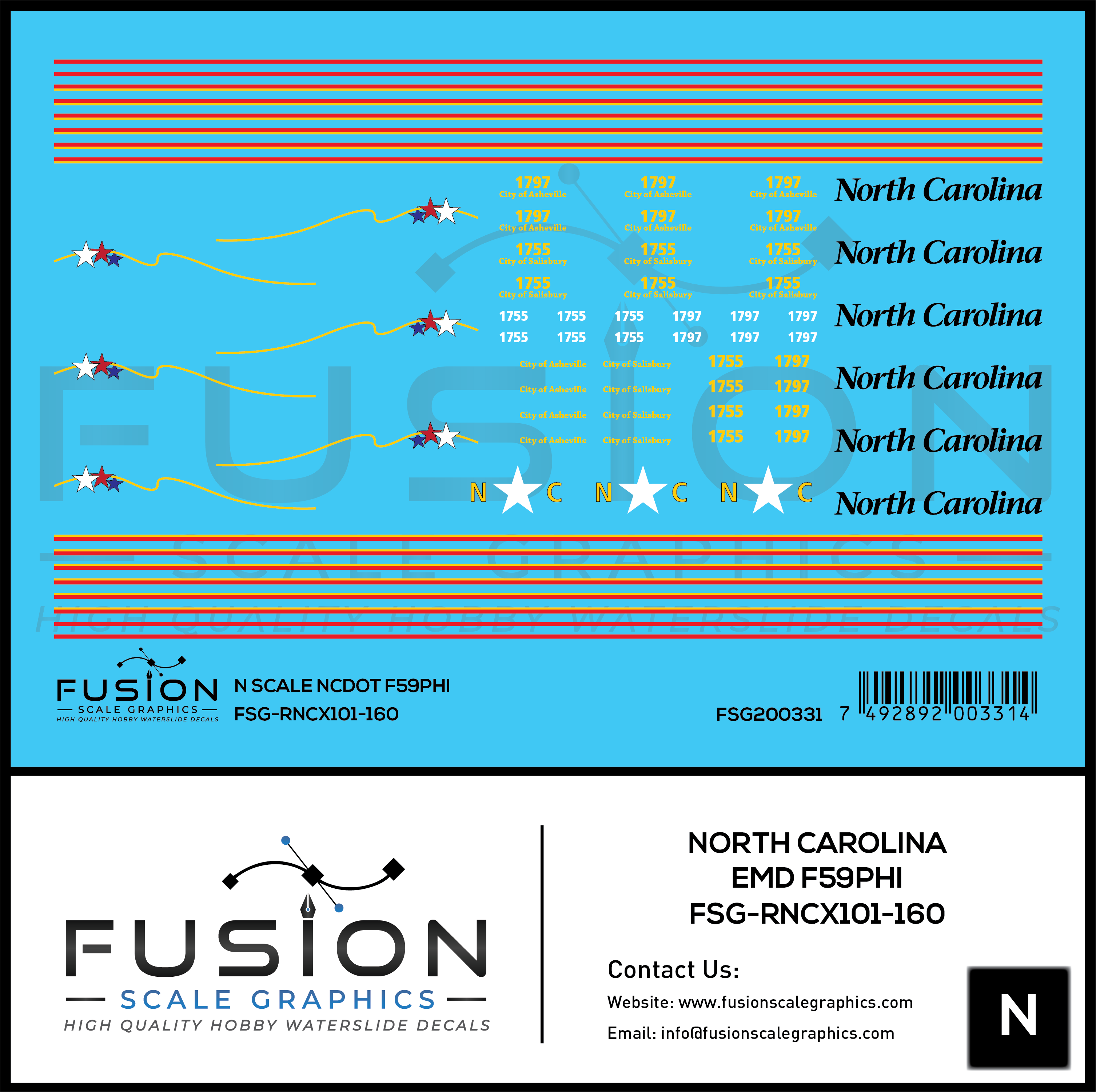 N Scale North Carolina DOT EMD F59PHI Locomotive Decal Set – Fusion ...