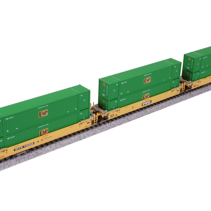 Kato N Scale BNSF MAXI-IV 53' Well Cars with CSX Containers