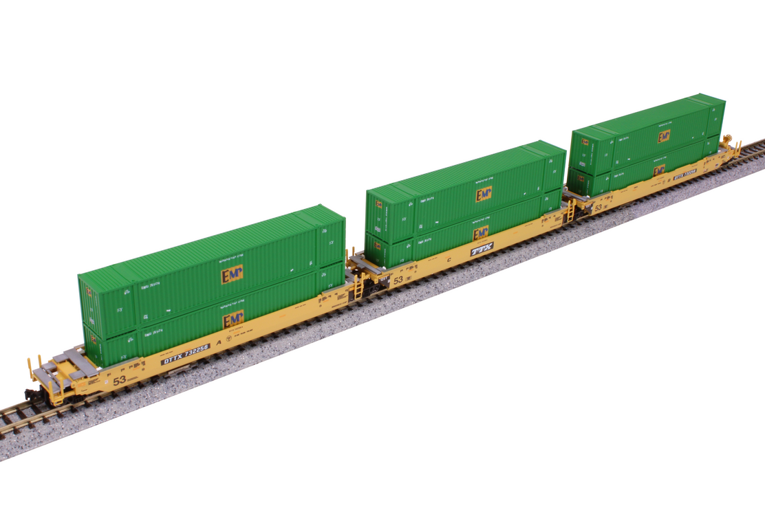 Kato N Scale BNSF MAXI-IV 53' Well Cars with CSX Containers