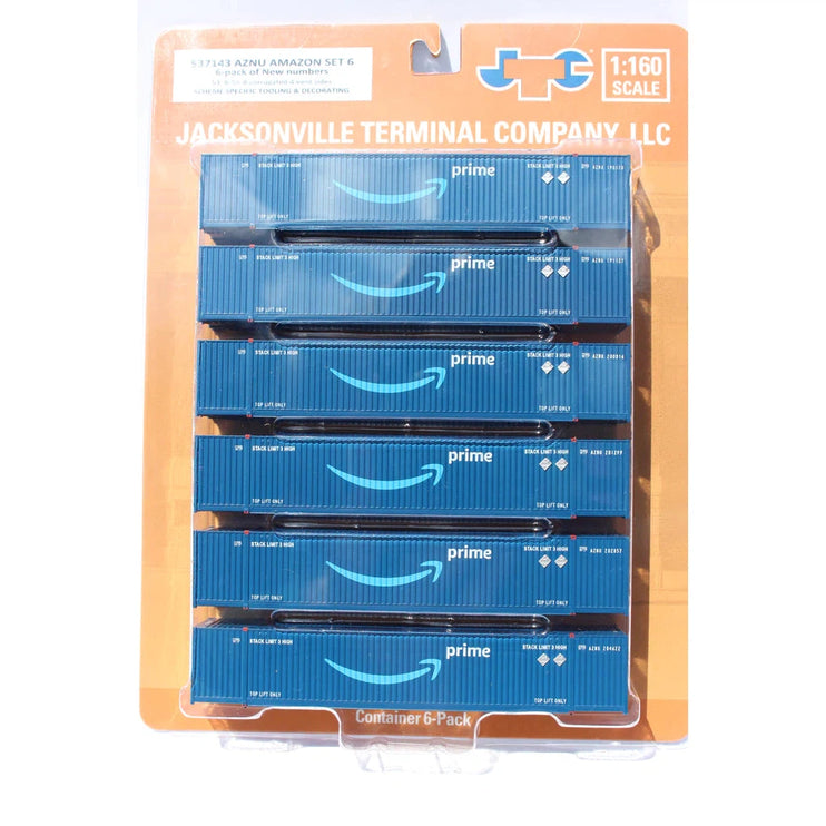 Jacksonville Terminal Company N Scale Amazon (Prime Arrow) 8-55-8 CMIC body 6-pack Set #1 Corrugated container. JTC# 537143