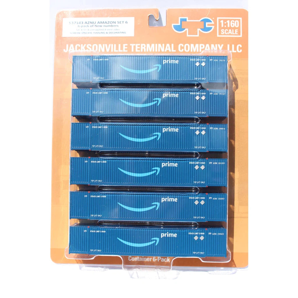 Jacksonville Terminal Company N Scale Amazon (Prime Arrow) 8-55-8 CMIC body 6-pack Set #1 Corrugated container. JTC# 537143