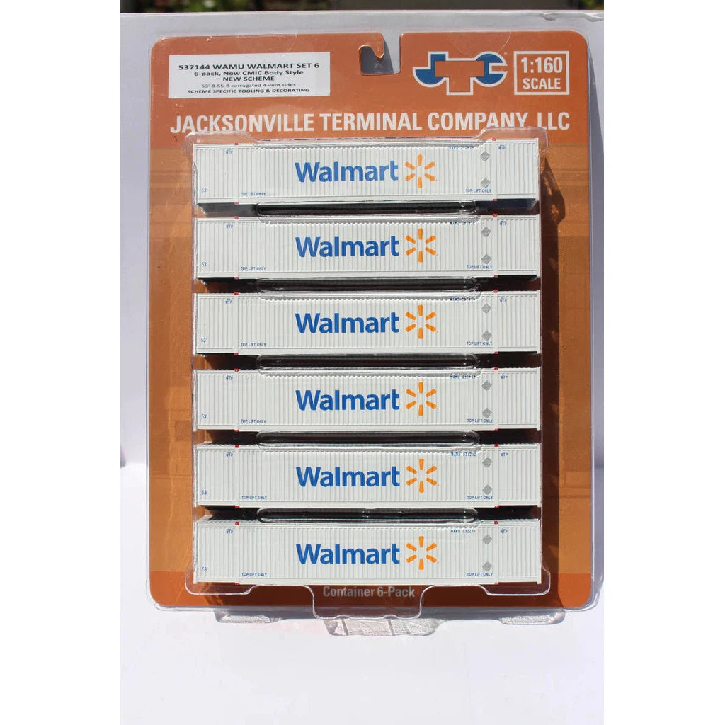 Jacksonville Terminal Company N Scale Walmart 8-55-8 6-pack, Set # 1 Corrugated container with placards. JTC# 537144