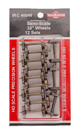 Intermountain HO Scale 38" Nickel Silver Plated Brass Insulated Wheelsets Semi Scale .088" Tread Width 12 Axles Per Pack 40049 | Fusion Scale Hobbies