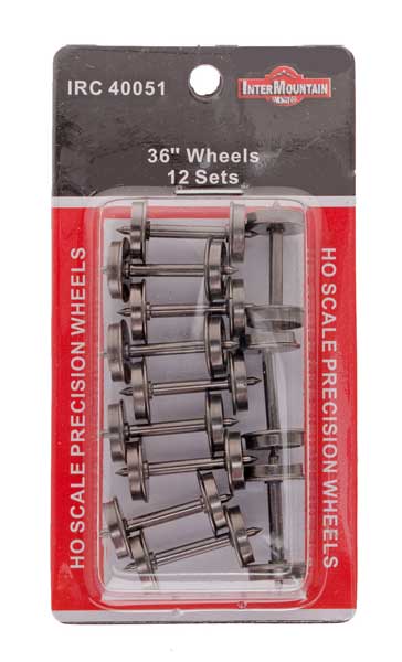 Intermountain HO 36" Nickel Silver Plated Brass Insulated Wheelsets 36" Wheels .110" Tread Width 12 Axles Per Pack 40051