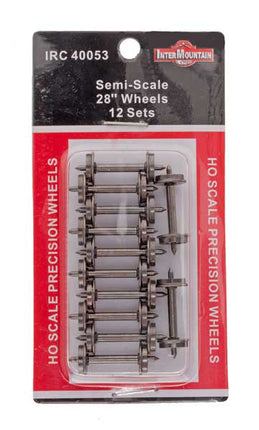 Intermountain HO Scale 28" Nickel Silver Plated Brass Insulated Wheelsets Semi-Scale Wheels 0.88" Tread Width 12 Axles Per Pack #40053 | Fusion Scale Hobbies