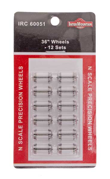 Intermountain N Scale 36" Wheelset 12 axles per pack length 0.554" #60051