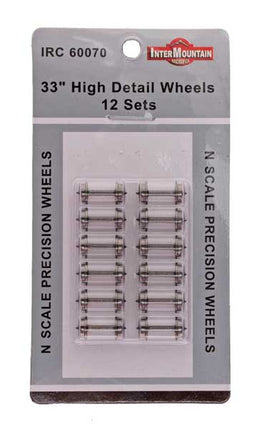 Intermountain N Scale 33" High Detail Brass Insulated Wheels 0.554" Axle Length 12 Pack #60070 | Fusion Scale Hobbies