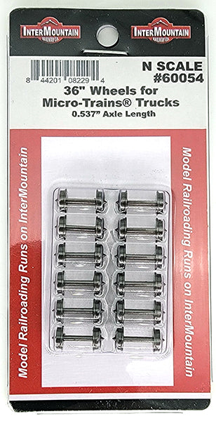 Intermountain N Scale 36" Wheelset 12 axles per pack length 0.537" #60054