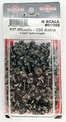 Intermountain N Scale 33" Wheelset bulk pack 100 axles length 0.554" #60055