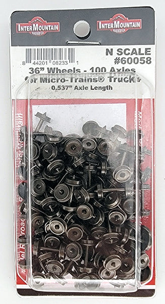 Intermountain N Scale 36" Wheelset bulk pack 100 axles length 0.537" #60058