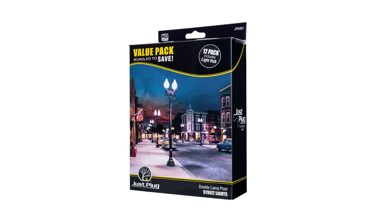 Woodland Scenics HO Scale Just Plug Double Lamp Post Value Pack | Fusion Scale Hobbies