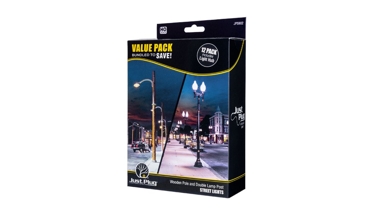 Woodland Scenics HO Scale Just Plug Wooden Pole & Double Lamp Post Value Pack | Fusion Scale Hobbies