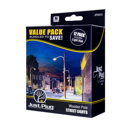 Woodland Scenics N Scale Just Plug Wooden Pole Street Lights Value Pack | Fusion Scale Hobbies