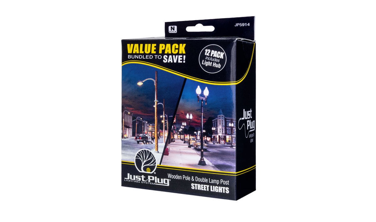 Woodland Scenics N Scale Just Plug Wooden Pole & Double Lamp Post Value Pack | Fusion Scale Hobbies