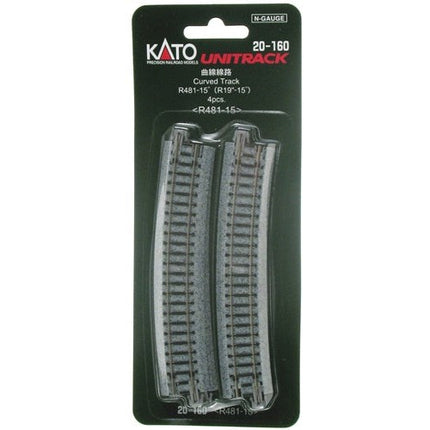 Kato N Scale Unitrack 19" Radius Curve 15-Degree (4) 20160