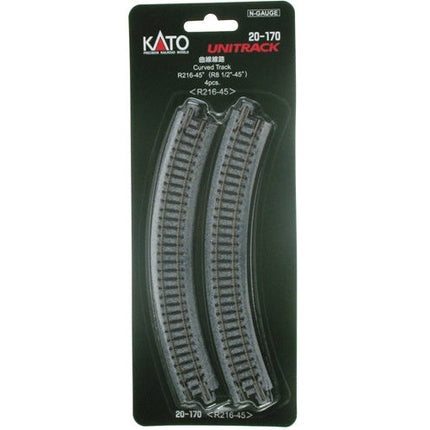 Kato N Scale 8-1/2" Radius Curve 45-Degree Unitrack (4) 20170