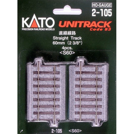 Kato HO Scale Unitrack 60mm Straight Track 4 Pack