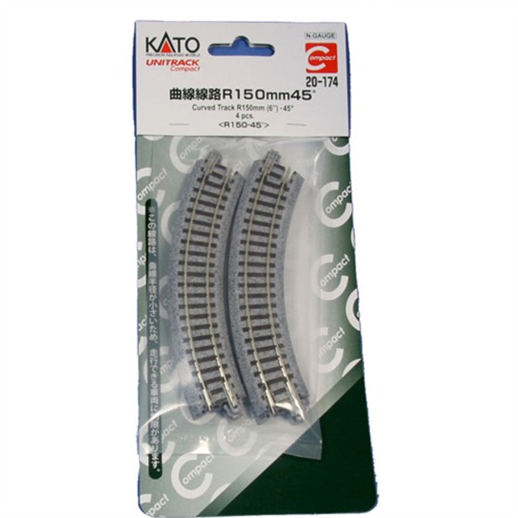 Kato N Scale Unitrack 150mm (6'') Radius 45º Curve Track 4 Pack