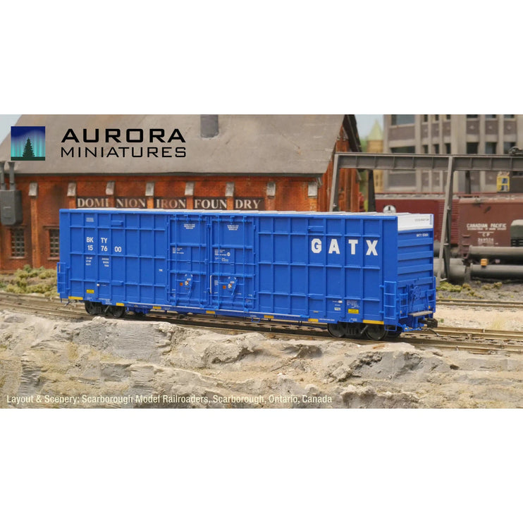 Aurora Miniatures HO Scale BKTY GATX Blue Greenbrier 7550 cf 60’ Plate F Boxcar 1st Run 157600