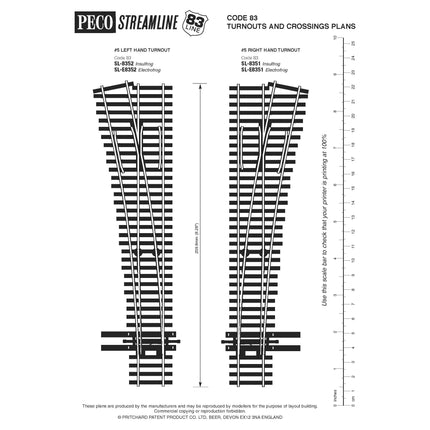 Peco HO Scale Code 83 Lefthand Turnout Electrofrog