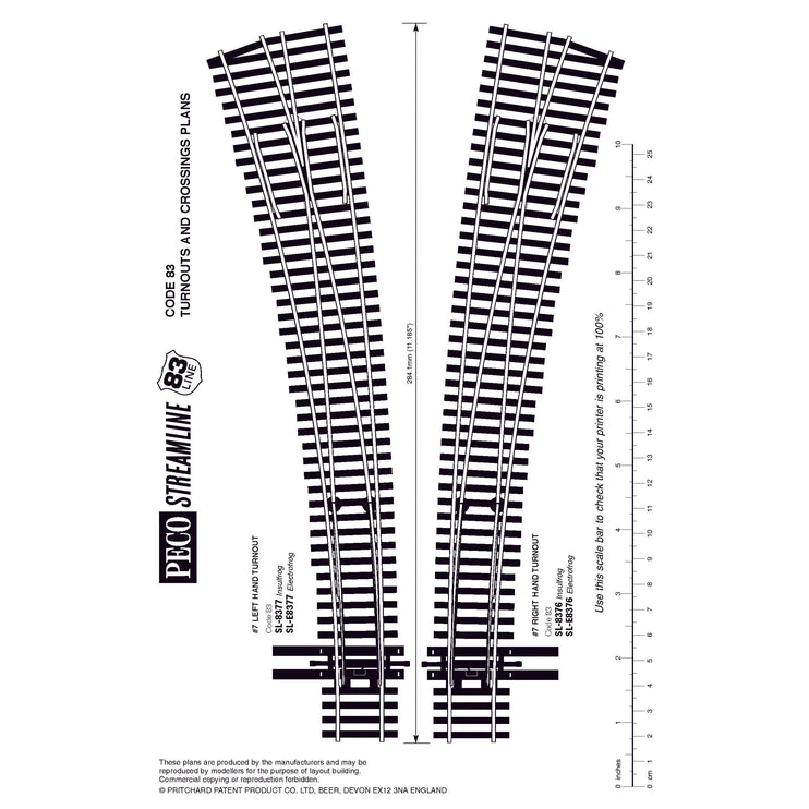 Peco HO Scale Code 83 #7 Right Hand Turnout Insulfrog