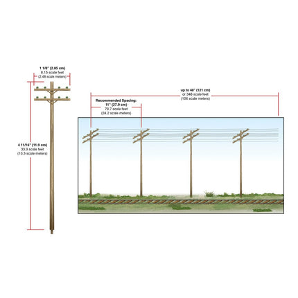 Woodland Scenics HO Scale Pre-Wired Poles Double Crossbar Power Poles