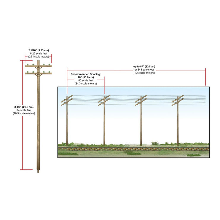 Woodland Scenics O Scale Pre-Wired Poles Double Crossbar Power Lines