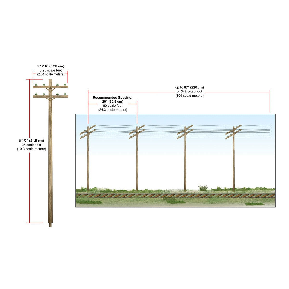 Woodland Scenics O Scale Pre-Wired Poles Double Crossbar Power Lines