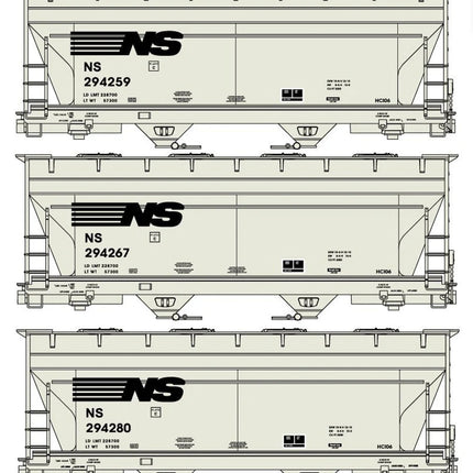 Accurail 8167 Norfolk Southern 2-Bay ACF Covered Hopper 3-Car Set NS #294280, 294267, 294259