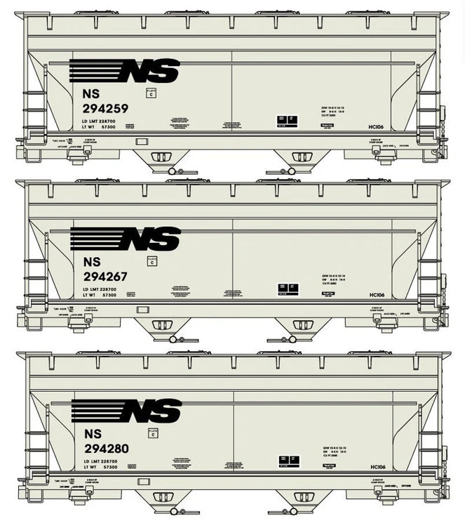 Accurail 8167 Norfolk Southern 2-Bay ACF Covered Hopper 3-Car Set NS #294280, 294267, 294259