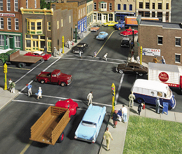 Walthers Cornerstone HO Scale Asphalt Street System Straight Sections pkg(10) with Accessories