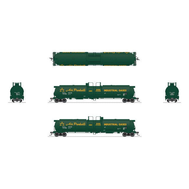 Broadway Limited HO Scale Cryogenic Tank Car 2 Pack Air Products/grn